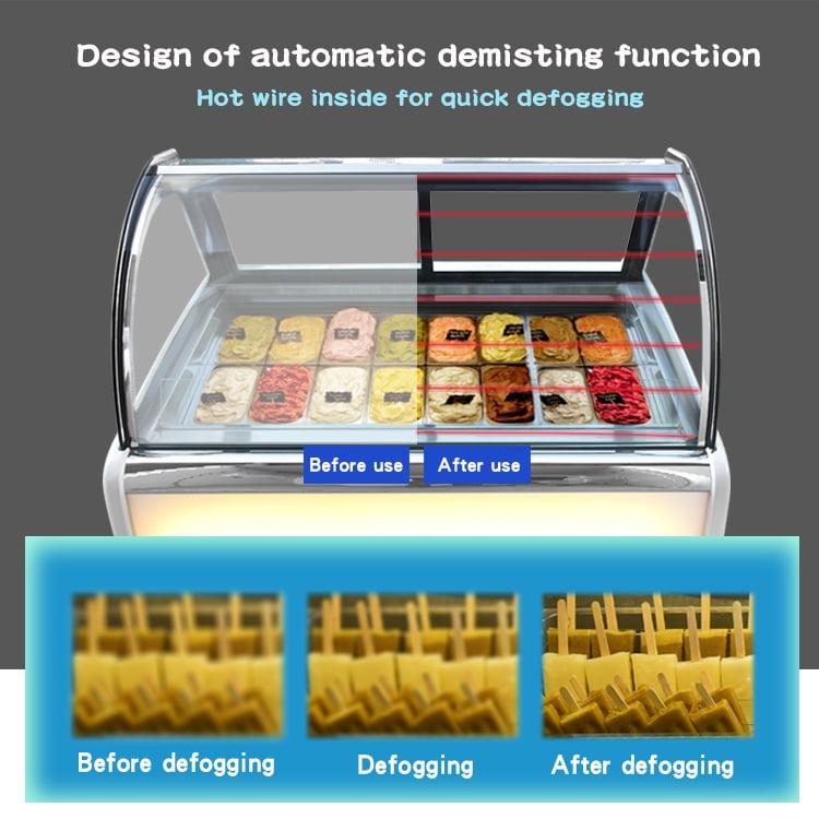 Kolice Commercial 16 Pans Gelato Showcase Display Freezer, Ice Cream Showcase, Ice cream Display Freezer-Auto Defrost, Anti-fog Glass, Cooling Air Convection