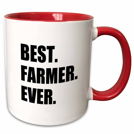 3dRose Best Farmer Ever - fun gift for farming job - farm - black text - Two Tone Red Mug,