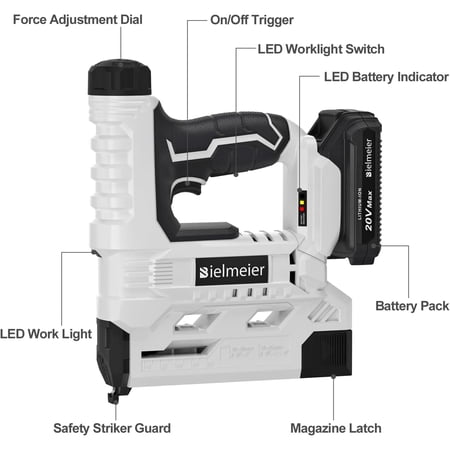 20V Nail Gun Battery Powered, 18 Gauge 2 In 1 Cordless Brad Nailer Stapler for Upholstery and Carpentry