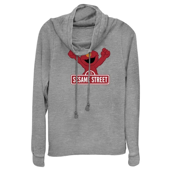 Junior's Sesame Street Elmo Red Logo Sign  Cowl Neck Sweatshirt