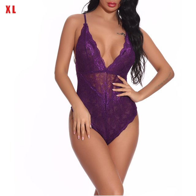 Mono sexy mono de cosplay suave mono de tela con pantalla de encaje para mujeres adultas, morado, XXL Inevent XX000036-53