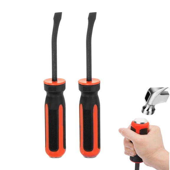 2 PCS Angled Tip Pry Bar 8 Inch Curved Screwdriver Pry Bar withwith Strike Cap Non-Slip Handle for Lifting and Prying