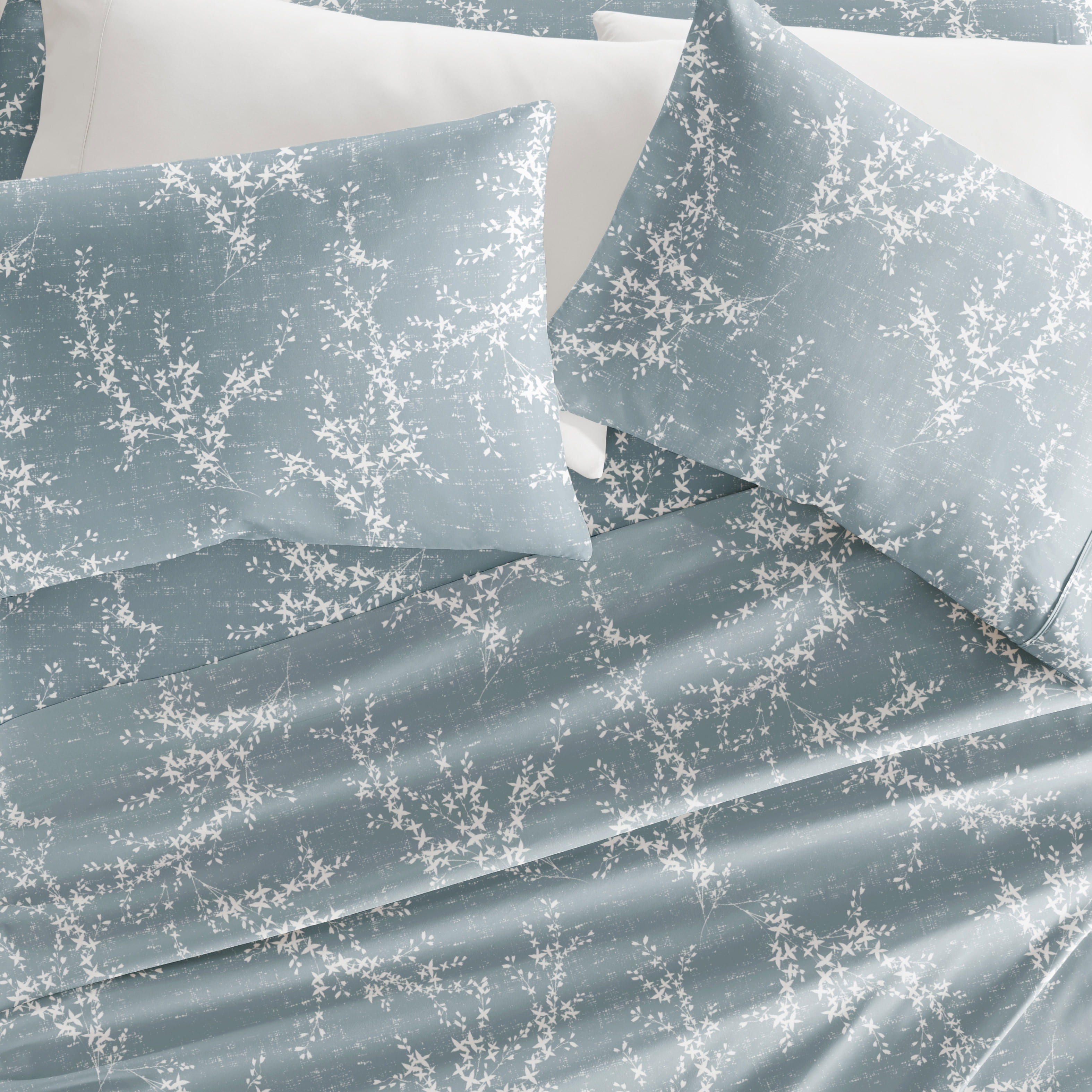 Noble Linens 3 Piece Pattern Microfiber Bed Sheets Set, Distressed Willow Light Blue, Twin