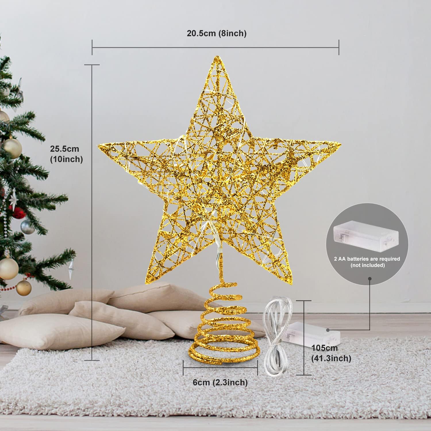 Qoosea Gold Glitter Star Christmas Tree Topper 10 Inch photo 5