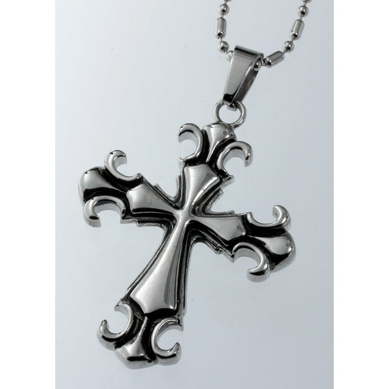 Jewelry Stainless Steel Men's Fleur-de-lis Cross Pendant