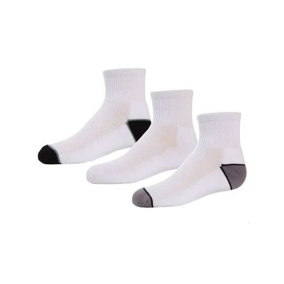 MeMoi Unisex Quarter-Crew Kids Sport Socks 3-Pack (Medium, Black/White/Gray)