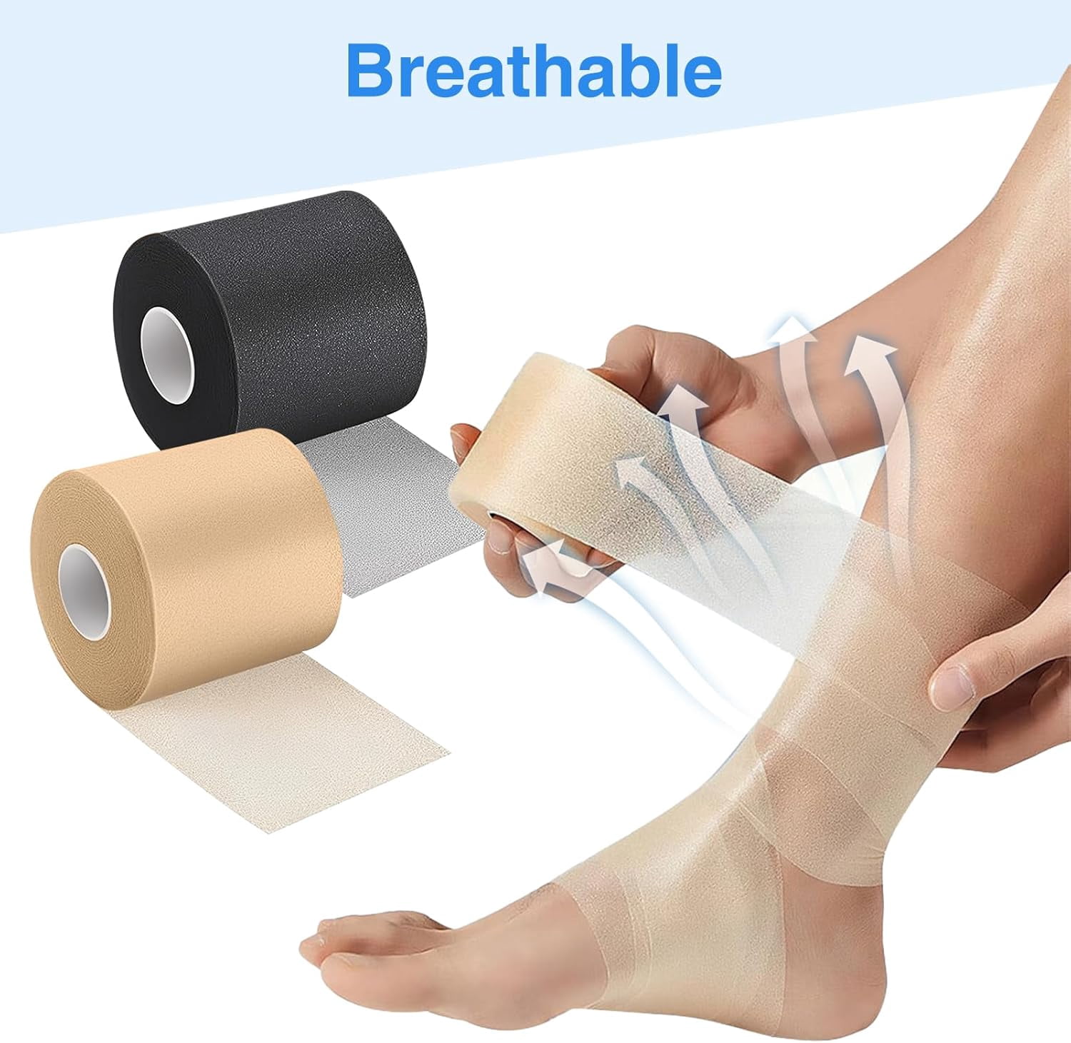 8 Rolls 6 cm x 20 m Pre Wrap Sports Tape, Non Adhesive Underwrap Sports Tape for Hair Ankles Wrists Hands and Knees