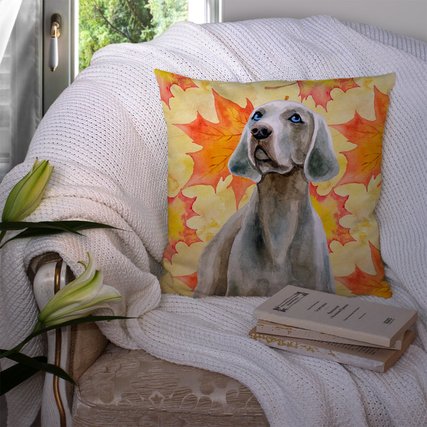 Weimaraner Fall Fabric Decorative Pillow