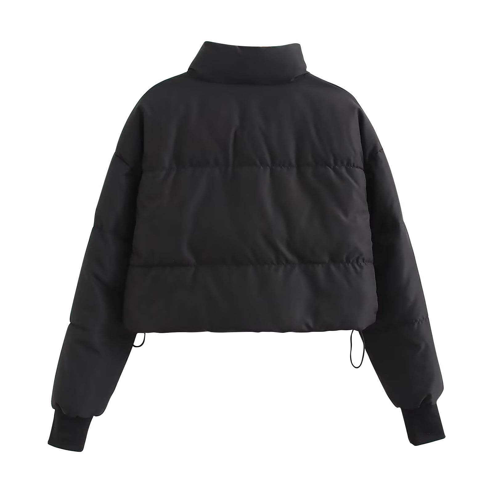 Women's Cropped Puffer Jacket Stand Collar Short Padded Coat Solid