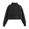 thumbnail image 4 of Women's Cropped Puffer Jacket Stand Collar Short Padded Coat Solid Color Down Coats Winter Long Sleeve Zip Outerwear (Black L), 4 of 5