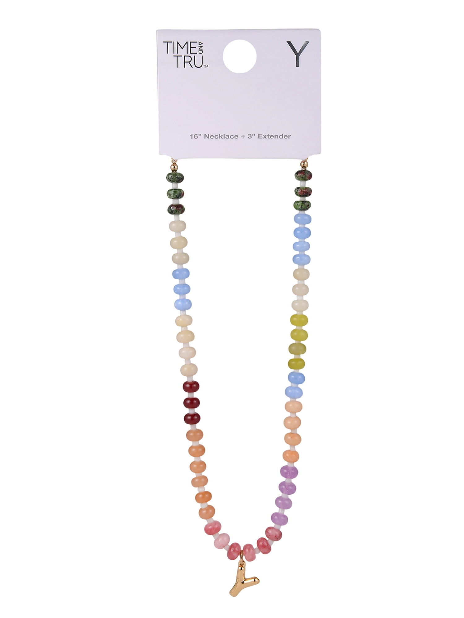 Time and Tru Goldtone Multicolored Bead Initial "Y" Necklace