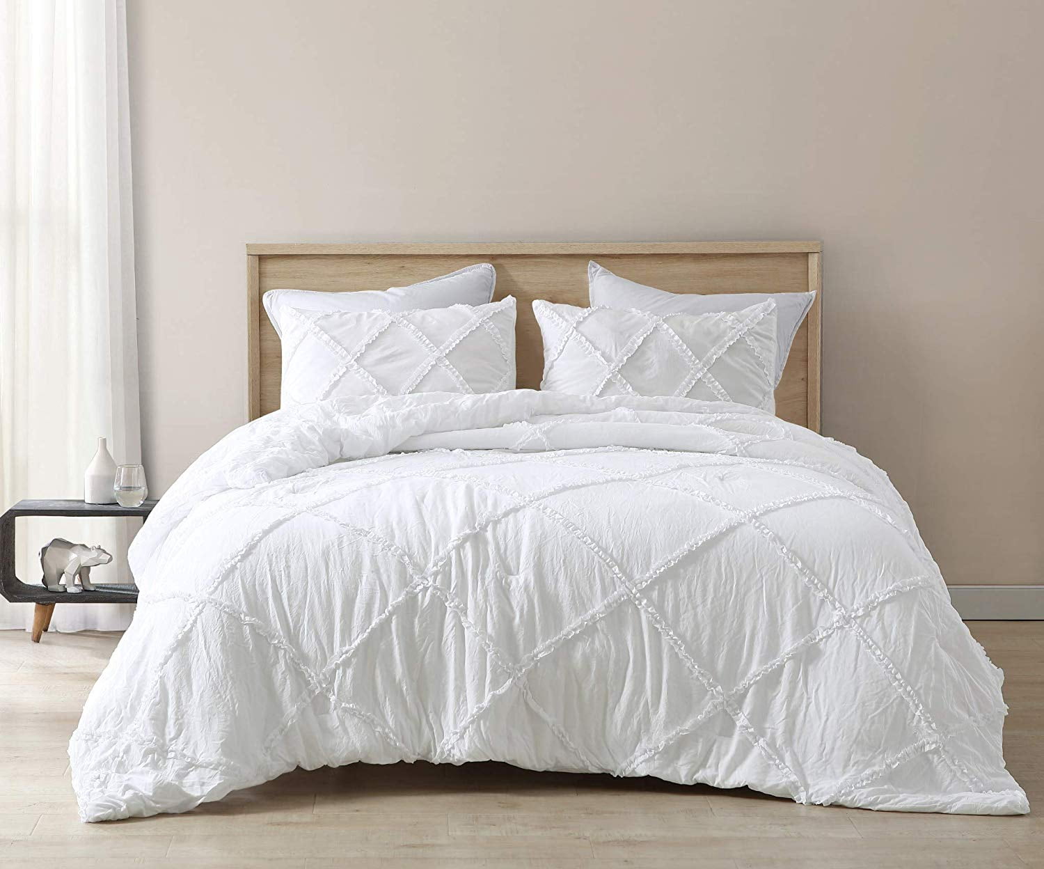 Chezmoi Collection Vivian 3-Piece Diamond Ruffle Trim Washed Microfiber Comforter Set