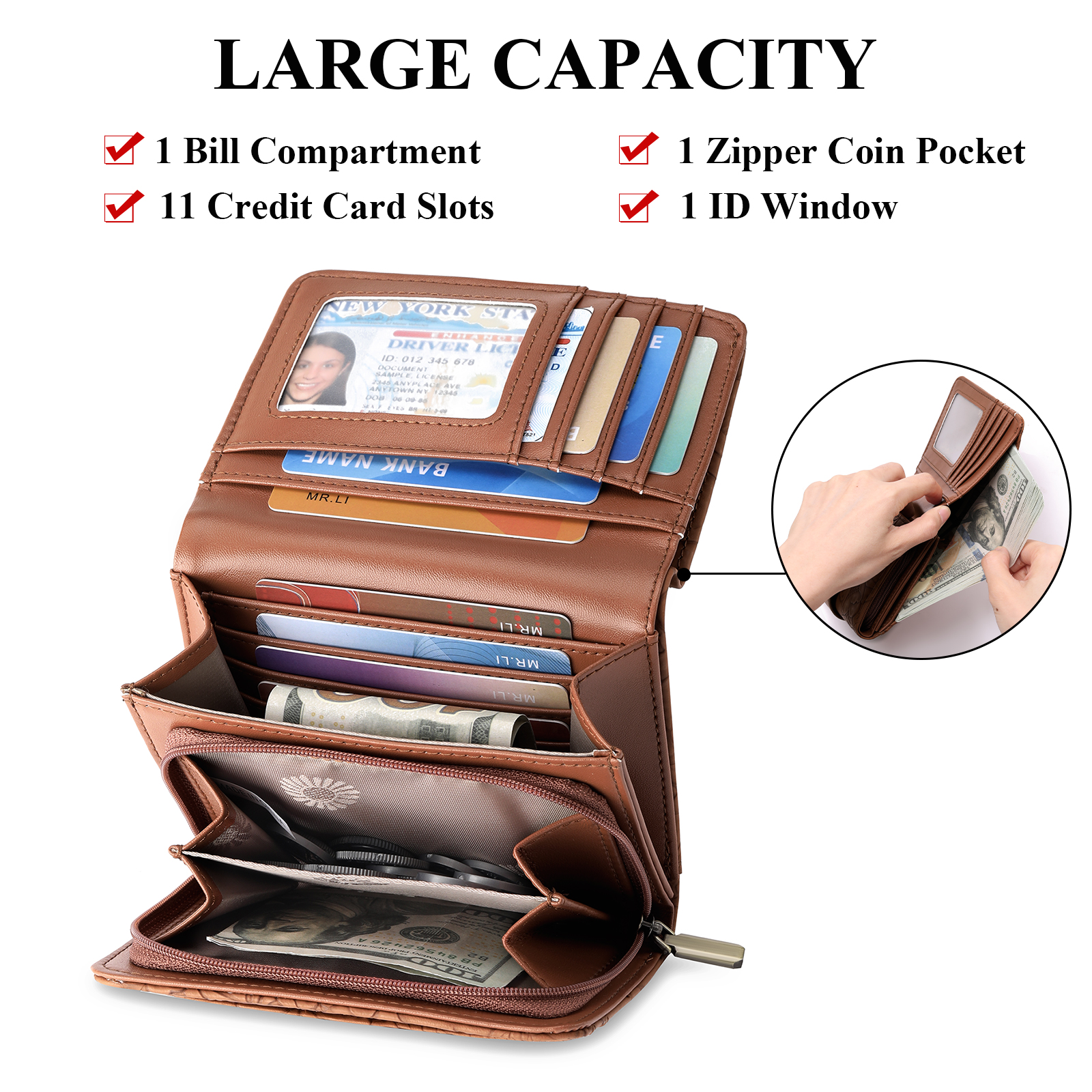 SENDEFN Leather Trifold Wallet with RFID Blocking photo 3