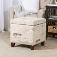 thumbnail image 2 of Adeco Fabric Script Pattern Cube Storage Footstool, Hinged Lid, Solid Wood Legs, 18" Height Ottomans & Storage Ottomans, Cream White, 2 of 2