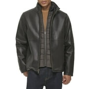 Men's Dockers Faux Leather Jacket with Quilted Bib Color: Dark Brown Size: XL
