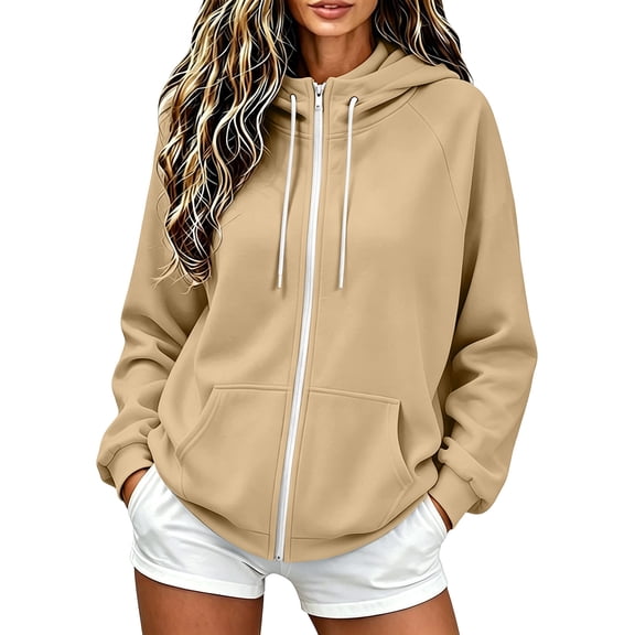 Mifsaly Womens Zip Up Hoodies Women Oversized Hooded Sweatshirt Casual Loose Fit Long Sleeve Athletic Jacket with Pockets for Everyday Activewear Lounge Khaki,XL