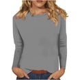 thumbnail image 1 of aidice Tops for Women Casual Round Neck Long Sleeve Basic Tees Fitting Comfy Solid Color Tshirts, 1 of 5