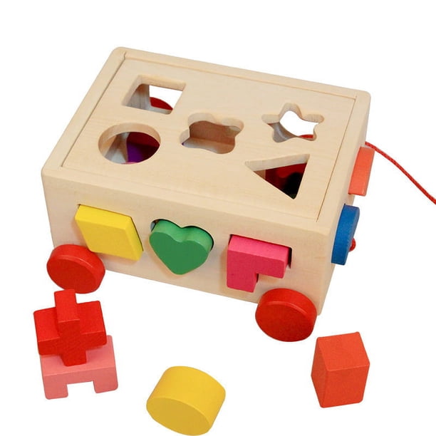 Juego de cubos de madera, juguete educativo, cubo de madera con forma geométrica, fiesta infantil, cumpleaños, regalo de Navidad.