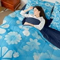 thumbnail image 4 of Feelyou Blue Flower Teen Bedding Comforter Set 7 Pieces, Fashion Ink Floral Full Bedding Set, Shamrock Groovy Blossoms Reversible Fitted Sheet Flat Sheet, Lightweight Room Decor, 4 of 8