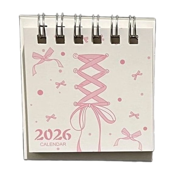 Adorable Pink Bowknot Design Small Desk Calendar 2026 Compact Size