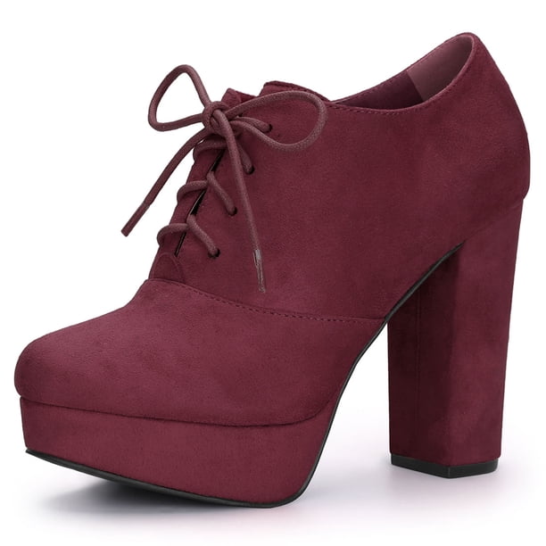 Botines Con Tacón Grueso Y Plataforma Redonda Para Mujer Borgoña 36