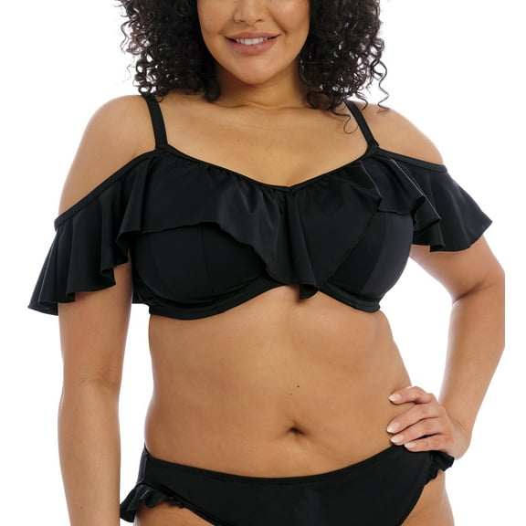 Elomi Plain Sailing Bardot Ruffle Underwire Bikini Top (ES7283),40H,Black