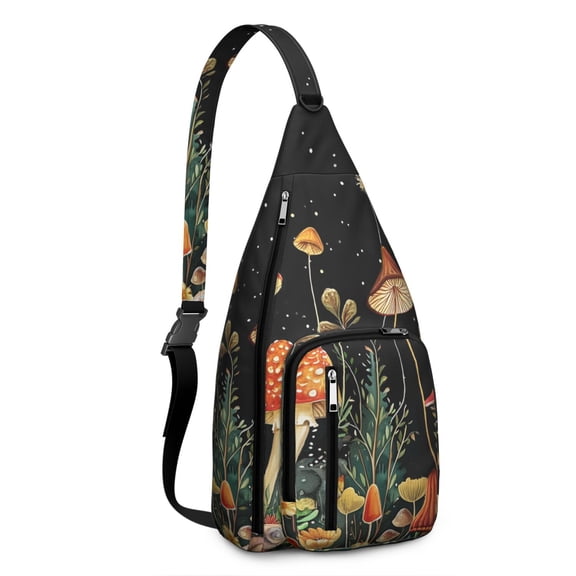 Mushroom Sling Backpack – Fairycore Cottagecore Crossbody Bag with Vintage Fungi Print, Psychedelic Boho Daypack for Witchy Aesthetic, Hiking, and Everyday Magic
