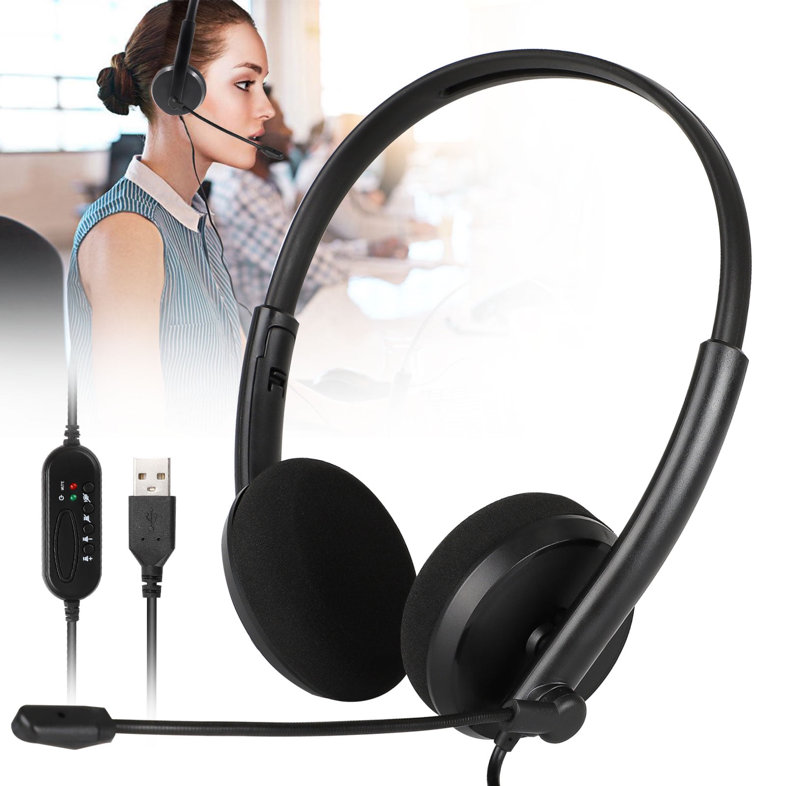 TSV USB Headset, Stereo Computer Headset with Microphone Noise