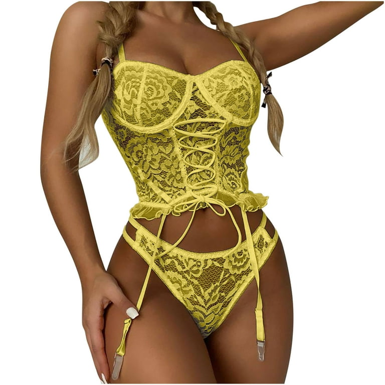 Pregnancy Lingerie for Women Plus Size Lace Garter Solid Color Lingerie Set  with Removable Choker Strappy (Yellow, XXXL) : : Clothing, Shoes &  Accessories