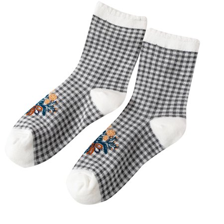 

Little Girls Tall Socks Large Womens Socks Women Retro Gentle College Style Flower Pattern Plaid Socks Dock Socks for Feet