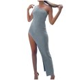 thumbnail image 2 of Qiopertar Robe Décontractée Mode pour Femmes Fendue Couleur Unie Jupe Trapèze Longue Robe Maxi Offres de la Semaine Liquidation à Moins de 5$ jusqu'à 90 % de Réduction, 2 of 8