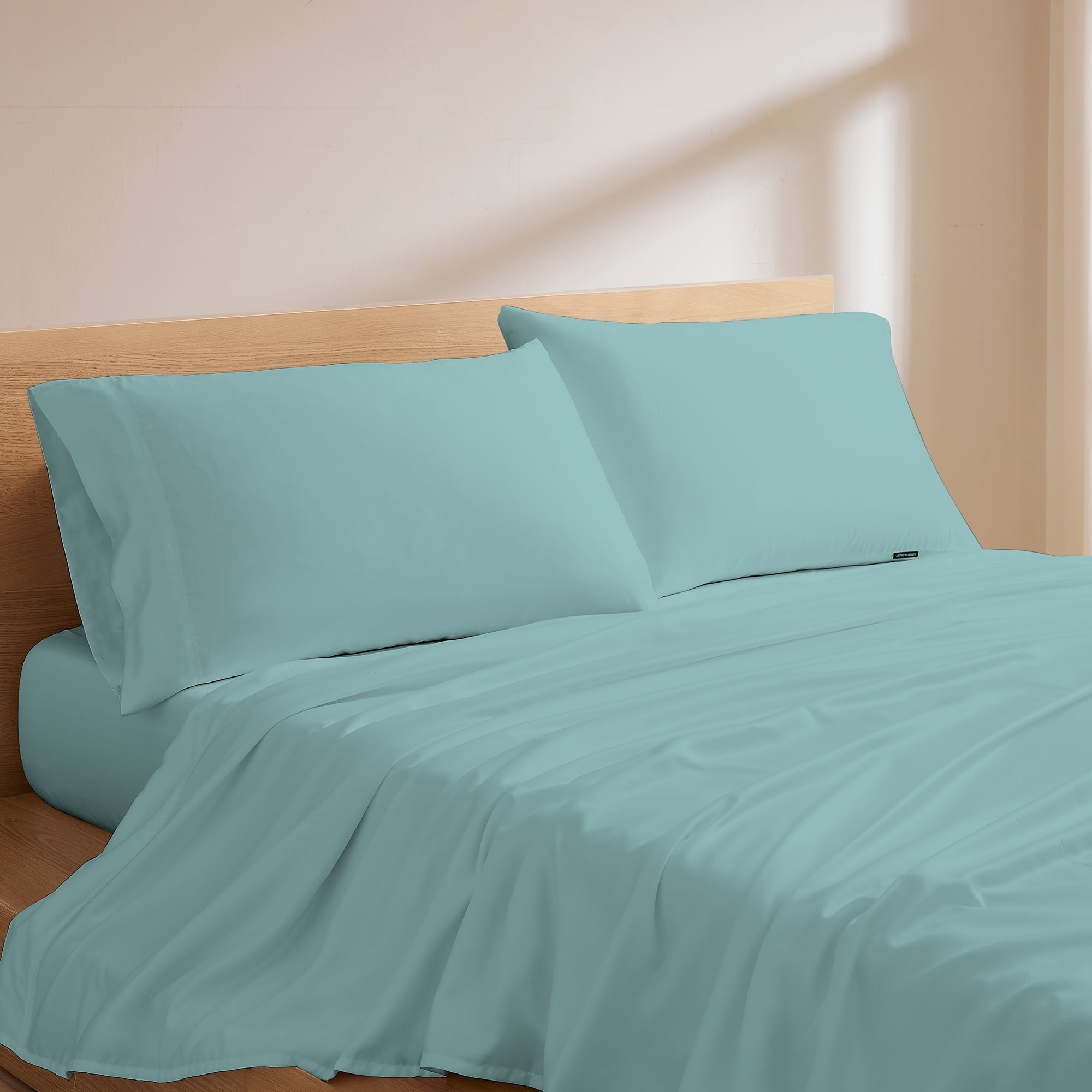 Color Sense 4-Piece 1200 Thread Count Cotton Blend Sateen Bed Sheet Set, Wrinkle-Resistant, Super Soft, Extra Deep Pocket, Hotel Luxury Bedding, King, Aqua