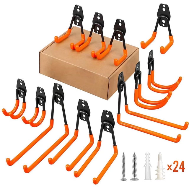 Ganchos de garaje de 1/12 piezas, dobles, resistentes, con soporte para fregona y escoba, para montaje en pared, para organizar el almacenamiento en el garaje.