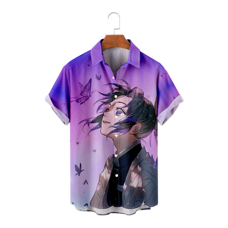 

MLFU Demon Slayer Men s Hawaiian Shirts Short Sleeve Button Down Graphic Chest Pocket Shirt & Top Anime Bowling Shirts for Boys 5-14 Years