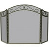 3-Fold Wrought Iron Arched Top Screen with Scrolls in Bronze
