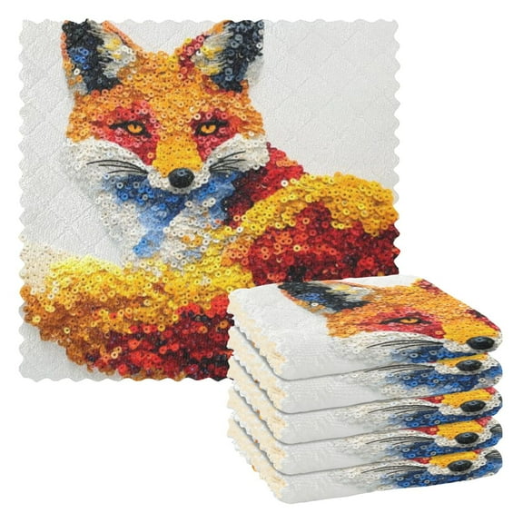 6 Pieces of Kitchen Towels 11x11Inch Kitchen Dish Cloths Kitchen Dish Towels Reuseable Cleaning Cloths Yellow Sequined Fox