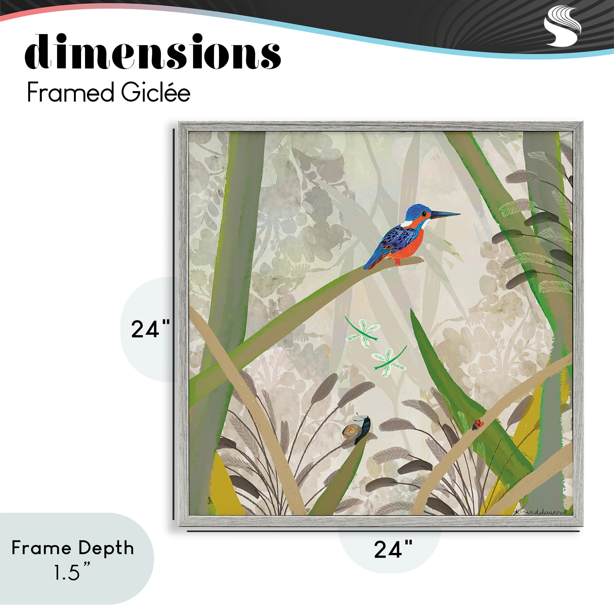 Stupell Industries Kingfisher Among Branches Gray Framed Giclee Art, design by Kay Widdowson