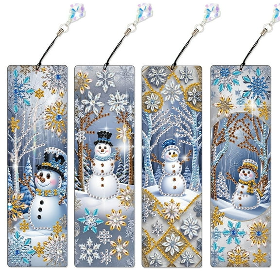 4pcs Diamond Painting Kit Bookmark 5D DIY Snowman Special Pattern Shimmering Handmade Artwork For Book Lovers Perfect for Birthdays, Christmas, and Holidays