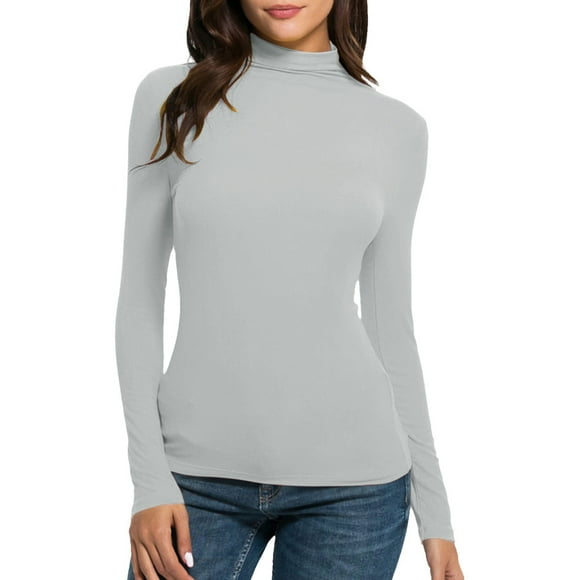 Womens Casual Tight Underwear Tops Solid Turtleneck Long Sleeve Underscrubs Basic Layer Shirts Lightweight Slim Fit Stretch Undershirt