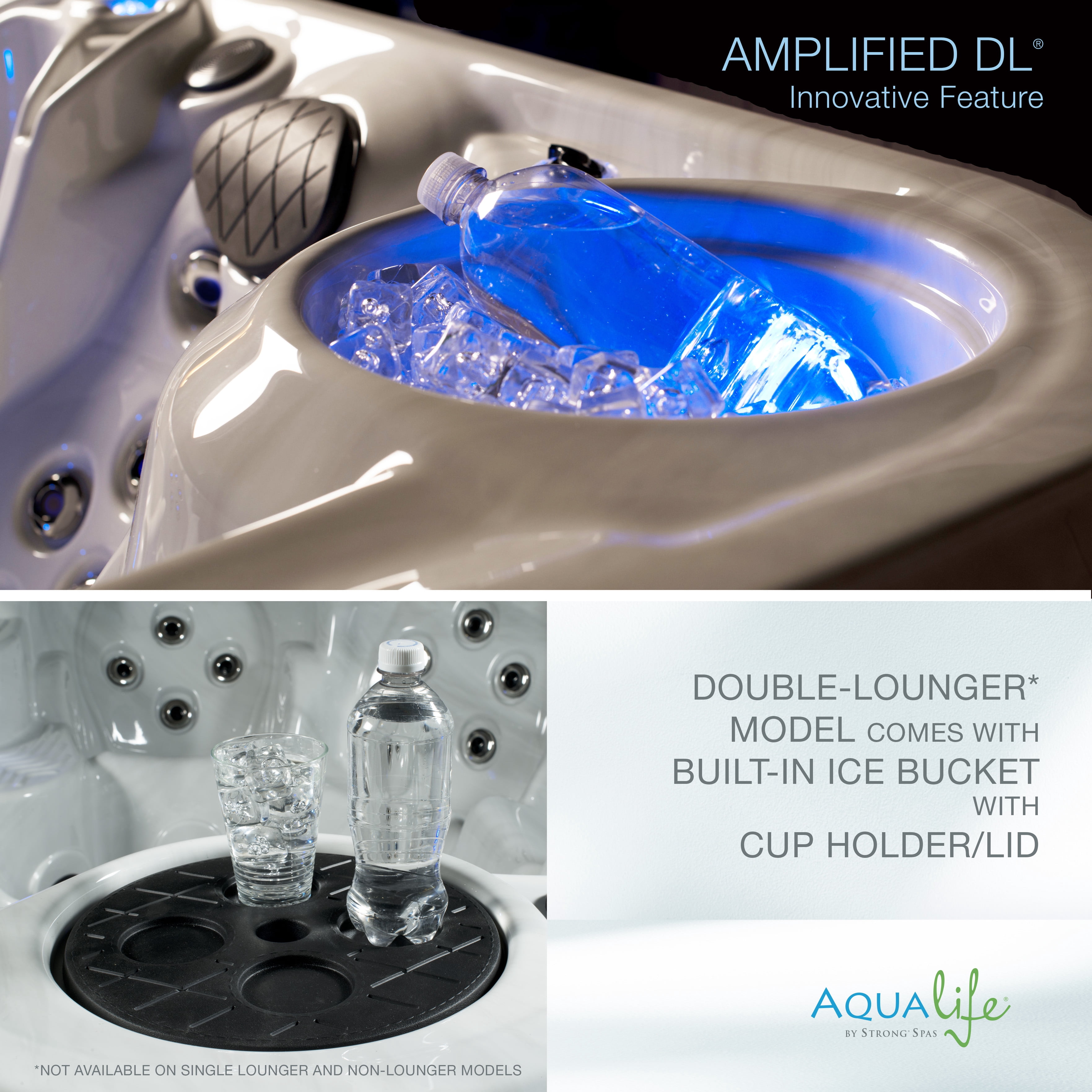 Aqualife by Strong Spas Amplified 7 Person Double-Lounger Spa w/Bluetooth, Outerbanks Gray