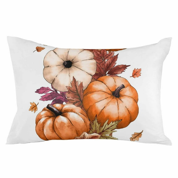 Burnt Orange Pumpkin Throw Pillow Cover 20 x 36 Inch Decorative Pillow Cover Fall Thanksgiving Maple Leaf Retro Lumbar Pillowcase Seasonal Rectangle Cushion Case for Couch Sofa Bed Living Room