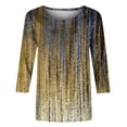 thumbnail image 4 of ICHUANYI Clearance Women's Fashion Printed Loose T-shirt Mid-length 3/4 Sleeves Blouse Round Neck Casual Tops(Gold, M) ICHUANYI WER2023081002385, 4 of 4