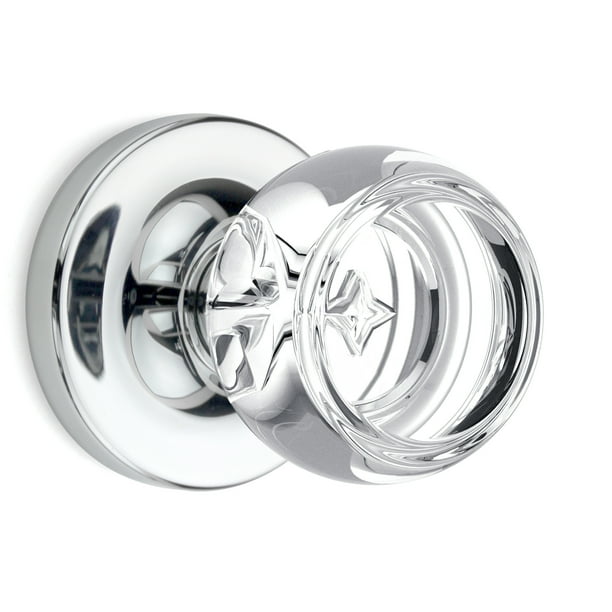 Privacy Ribbed Round Crystal Door Knobs Polished Chrome Round Rosette