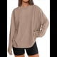 thumbnail image 2 of Camisetas de Larga Extragrandes para Mujer 2025, Camisetas Básicas de Cuello Redondo, Tops de Otoño, Ropa Informal de Entrenamiento Y2K Caqui L, 2 of 10