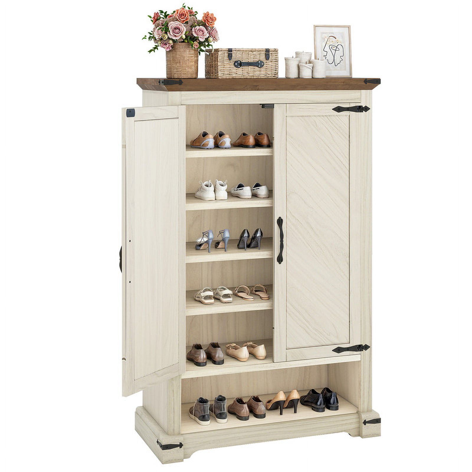 Uforic 6-Tier Shoe Cabinet with Doors, Farmhouse Shoe Storage Organizer Cabinet with Adjustable Shelves, Freestanding Shoe Storage Rack for Entryway/Hallway/Closet
