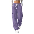 thumbnail image 3 of Dzrciro Cargo Pants for Women, Drawstring Elastic Waist Trousers with Side Pockets, Lightweight Athletic Baggy Pants S-2XL, 3 of 7