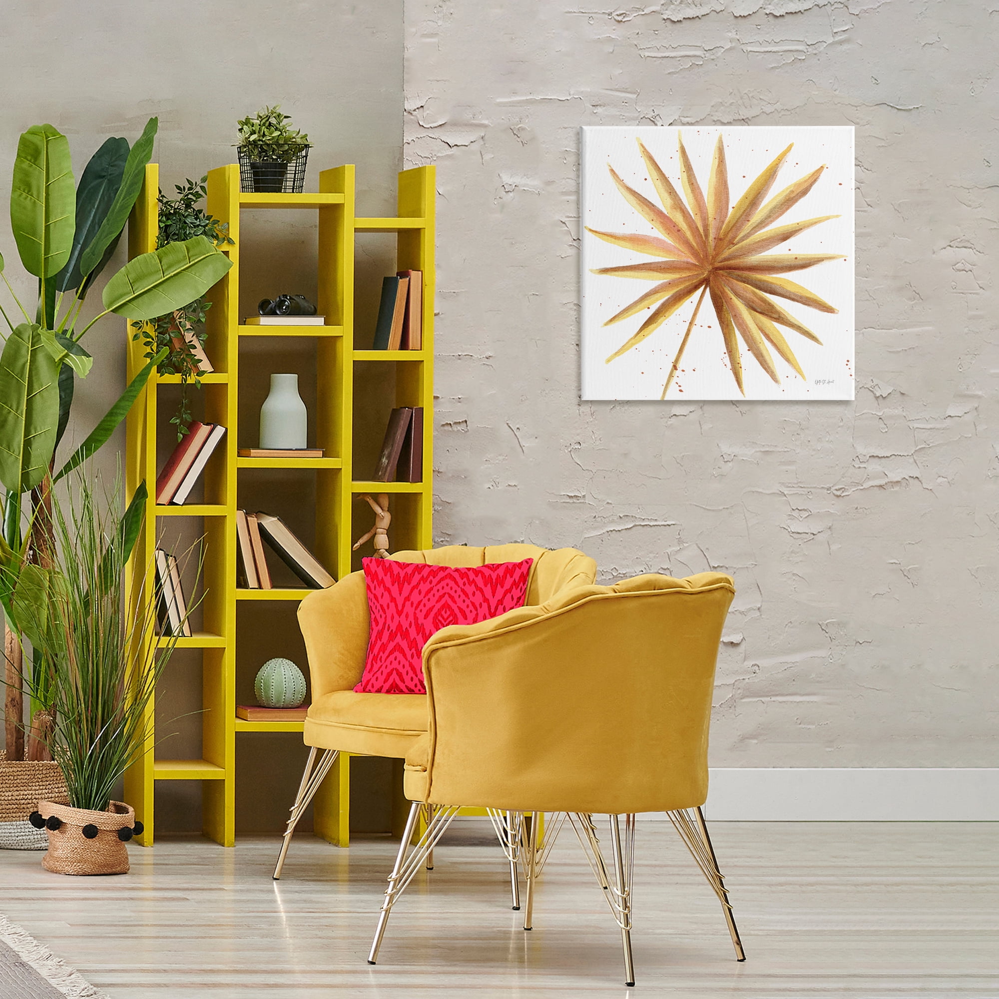Stupell Industries Golden Palm Frond Botanical & Floral Painting Gallery Wrapped Canvas Art Print Wall Art, 24 x 24