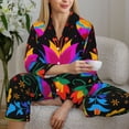 thumbnail image 6 of Pofeuu Mexican Flower Traditional1 Print Womens Pajamas Set Long Sleeve Sleepwear Button Down Nightwear Soft Pj Lounge Sets Button Down Pajamas Women-XX-Large, 6 of 7