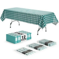 Exquisite 12 Pack Premium Rectangular Plastic Tablecloth Cover 54" x 108" - Teal Gingham