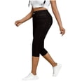 thumbnail image 3 of XUNKUSGA Plus Size Capri Pants for Women Trendy High Waisted Denim Print Split Hem Capri Leggings Summer Butt Lifting Skinny Pull On Cropped Pants,Black,L, 3 of 10